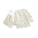 Babykoiベビー服パジャマ春秋長袖薄手綿腹巻上下セット前開き男の子子供服メッシュ総柄贈り物カーキ色クマ柄90cm