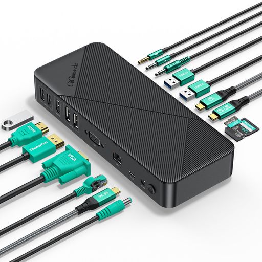 GiGimundoTG2020IN1ドッキングステーションTypeCドッキング3画面出力10GbpsUSB3.2GEN24KHDMI/DP/VGA出力PD60W&18W充電ポート/RJ45/3.5mmオーディオ+マイク+(2)