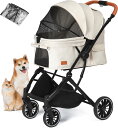 Angelpetペットカート一体型コンパクト折りたたみ対面両用式犬猫用バギー多頭対応大容量自立式4輪前輪360°回転前後輪ブレーキ付き飛び出し防止組み立て簡単軽量耐荷重30KGレインコート付…