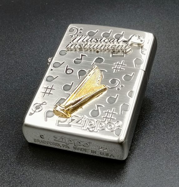 ZIPPO WNS-ハープ ホワイトニッケル仕上げ 両面加工 ジッポー