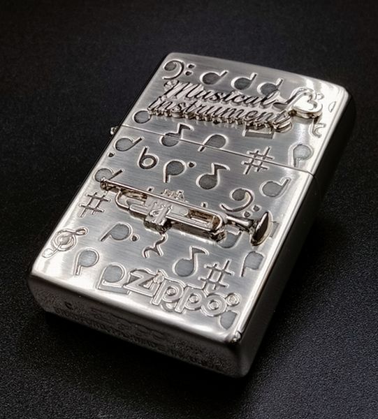 ZIPPO WNS-トランペット ホワイトニッケル仕上げ 両面加工 ジッポー