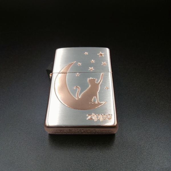 ZIPPO 月と猫SV エッチングニッケル・ピンクゴールド仕上げ ジッポー