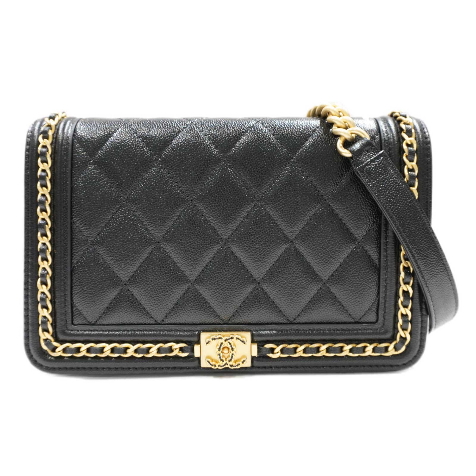 CHANEL (シャネル) CHANEL19チェーンウォレット ショルダーバッグ ブラック/G金具 キャビアスキン 未使用品 レディース メンズ メッセンジャーバッグ チェーンウォレット バッグ 斜めがけ 大人 ブランド シンプル オシャレ おしゃれ カバン かばん 送料無料