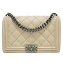 CHANEL(シャネル) ボーイシャネルラージハンドバッグ ショルダーバッグ ベージュ レザー ランクA レディース メンズ メッセンジャーバッグ 大きめ 斜めがけ 大人 ブランド シンプル おしゃれ オシャレ カバン かばん 送料無料