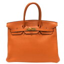HERMES (エルメス) バーキン35 ハンドバッグ オレンジ(ゴールド金具) トリヨン □I刻印 ランクA レディース メンズ バッグ レザー 大人 ブラン...