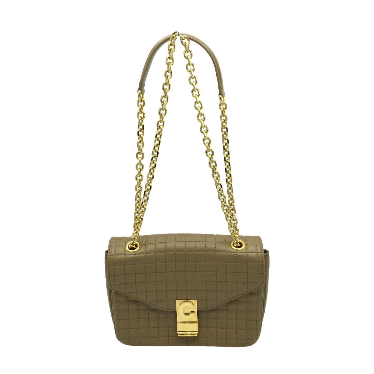 CELINE(セリーヌ)/Cミディアムキルテッドショルダー　レディース/ショルダーバッグ/ベージュ系/ゴールド金具/牛革（カーフ）/【ランクA】(187253)【中古】