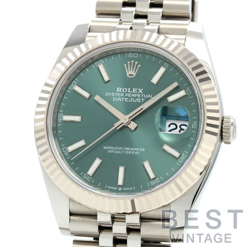 ロレックス 【ROLEX】 オイスターパーペチュアル デイトジャスト41 126334 メンズ ミントグリーン K18ホワイトゴールド/ステンレススティール 腕時計 時計 OYSTER PERPETUAL DATEJUST 41 MINT GREEN K18WG/SS 【中古】