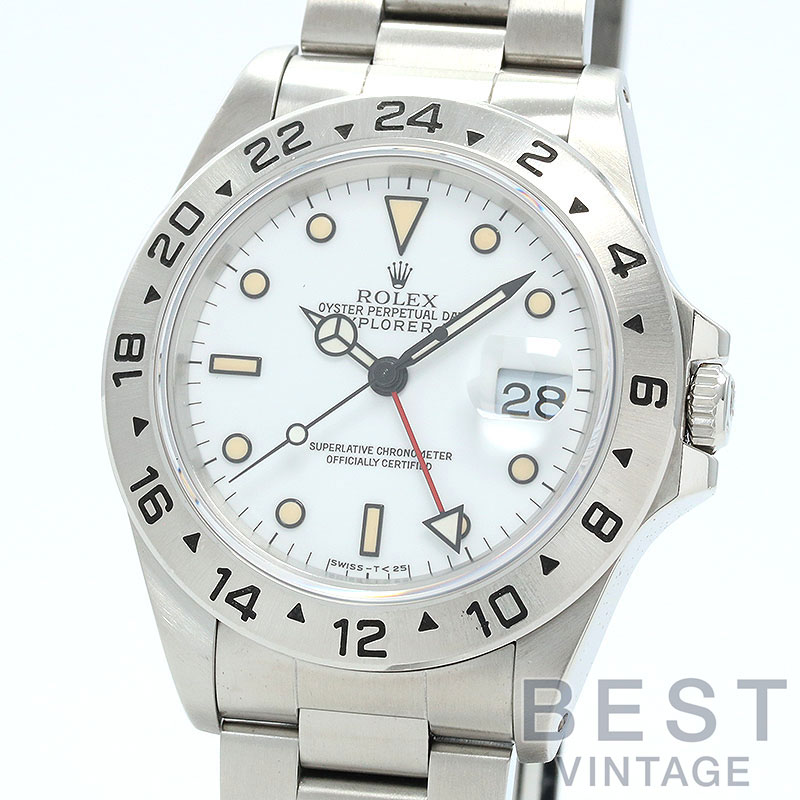 【OH済】ロレックス 【ROLEX】 エクスプローラー2 16570 メンズ ホワイト ステンレススティール 腕時計 時計 EXPLORER2 WHITE SS EX2 白文字盤 シングルバックル【中古】