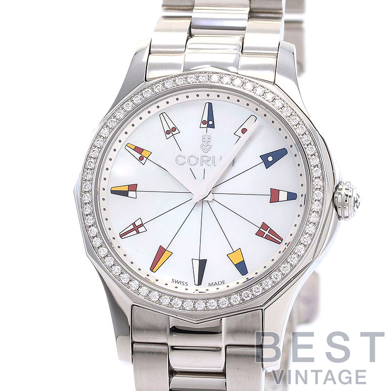 CORUM - コルム 【CORUM】 アドミラル 32 A020/03663 レディース ホワイトシェル ステンレススティール 腕時計 時計 ADMIRAL 32 WHITE SHELL SS MOP ダイヤモンドベゼル【中古】