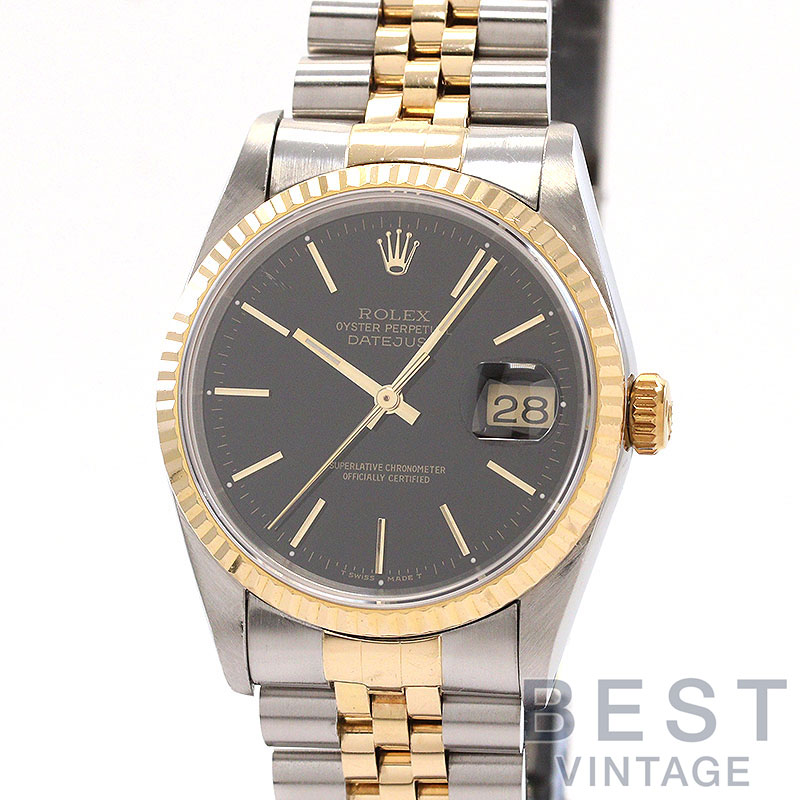 【お買い物マラソン限定クーポン配布中♪】【OH済】 ロレックス 【ROLEX】 オイスターパーペチュアル デイトジャスト M16233 メンズ ブラック ステンレススティール/K18イエローゴールド 腕時計 時計 OYSTER PERPETUAL DAT【中古】