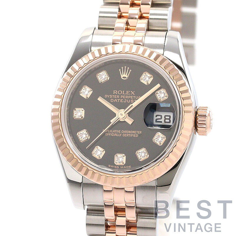 【お買い物マラソン限定クーポン配布中♪】ロレックス 【ROLEX】 オイスターパーペチュアル デイトジャスト 179171G レディース ブラック ステンレススティール/K18ローズゴールド 腕時計 時計 OYSTER PERPETUAL LADY-DATEJUST 26 BLACK 【中古】