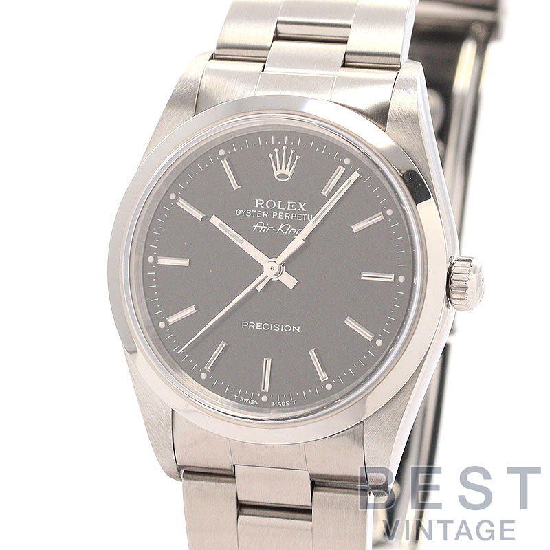 【お買い物マラソン限定クーポン配布中♪】【OH済】 ロレックス 【ROLEX】 オイスターパーペチュアル エアキング M14000 メンズ ブラック ステンレススティール 腕時計 時計 OYSTER PERPETUAL AIR-KING BLACK SS 黒文字盤 【中古】