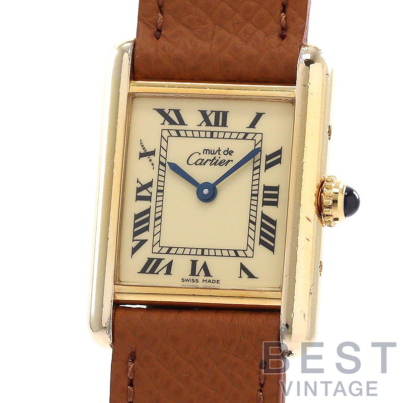【お買い物マラソン限定クーポン配布中♪】【OH済】 カルティエ 【CARTIER】 マスト タンク SM ヴェルメイユ W1003153 レディース アイボリー シルバー925(金メッキ) 腕時計 時計 MUST TANK SMALL MODEL VERMEIL IVORY SV9【中古】