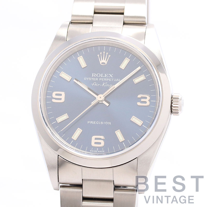 ロレックス 【ROLEX】 オイスターパーペチュアル エアキング 14000M メンズ ブルー ステンレススティール 腕時計 時計 OYSTER PERPETUAL AIR-KING BLUE SS ブルーアラビアダイアル 369 青文字盤【中古】