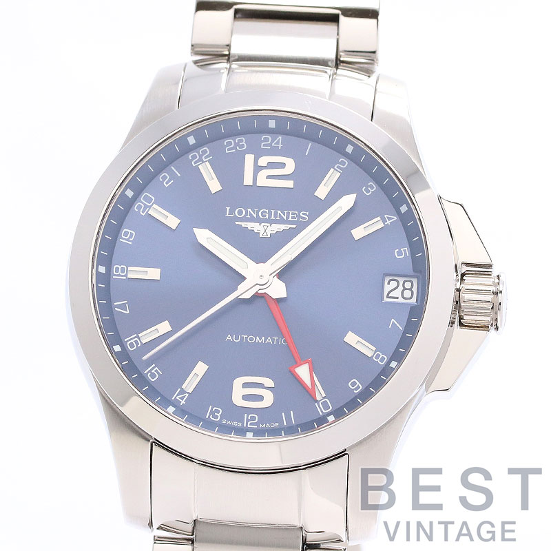 ロンジン 【LONGINES】 コンクエスト GMT L3.687.4.99.6 メンズ ブルー ステンレススティール 腕時計 時計 CONQUEST GMT BLUE SS 【中古】