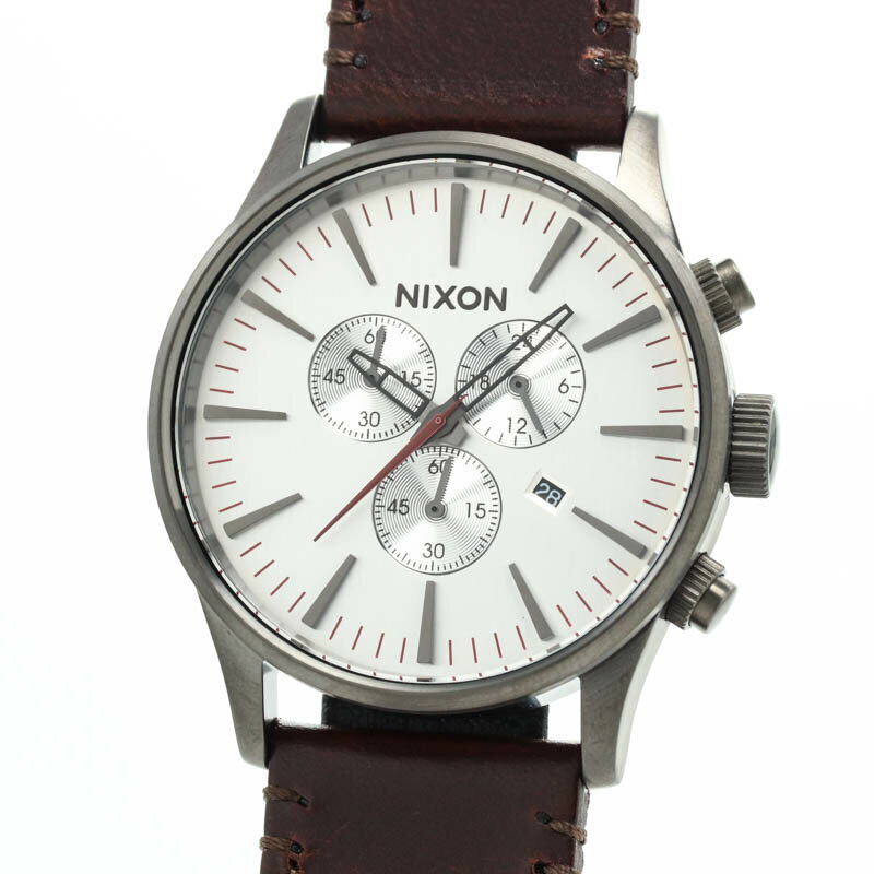 ニクソン 腕時計（メンズ） ニクソン 【NIXON】 セントリークロノレザー GUN/SIL/D メンズ シルバー ステンレススチール 腕時計 時計 SENTRY CHRONO LEATHER SILVER SS 【OUTLET】【新品】