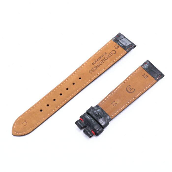 【お買い物マラソン限定クーポン配布中♪】クロノスイス 【CHRONO SWISS】 純正ベルト アリゲーター 替えバンド　皮バンド 時計バンド 時計ストラップ 幅（取付部側）18mm（尾錠側）16mm ブラック BLACK 【アウトレット】【中古】