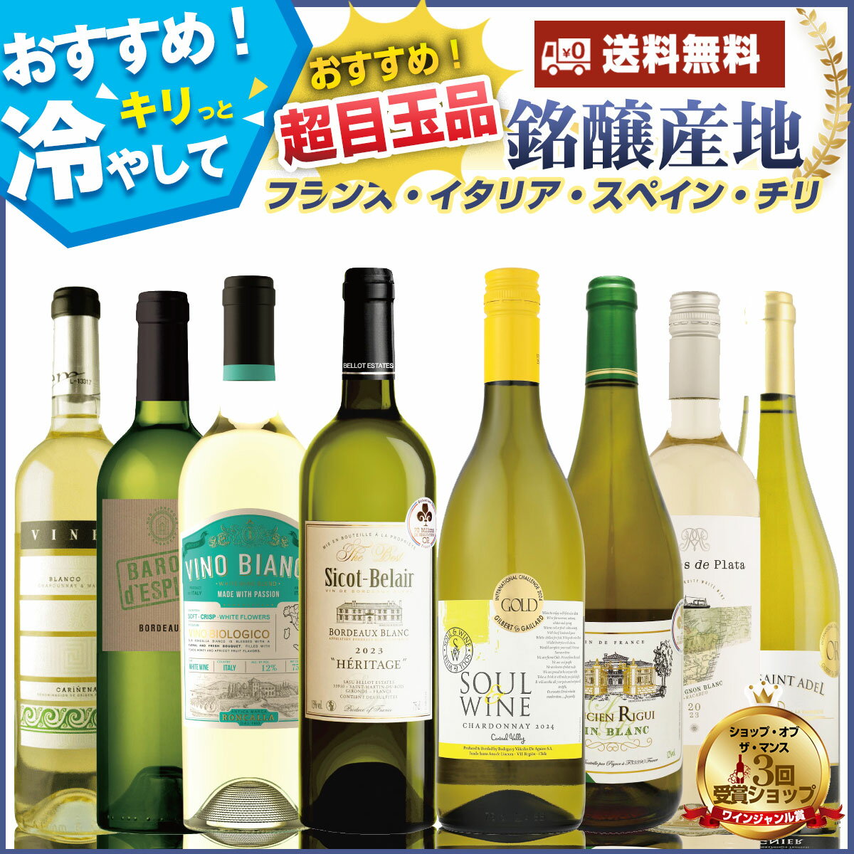 【コスパに自信あり!】 白ワイン8本セット 魚と野菜の旨味を引き立てる!エビや蟹、お魚、海の幸、夏野菜、山菜、パスタにも! 白ワインセット 辛口 8本 フランス...