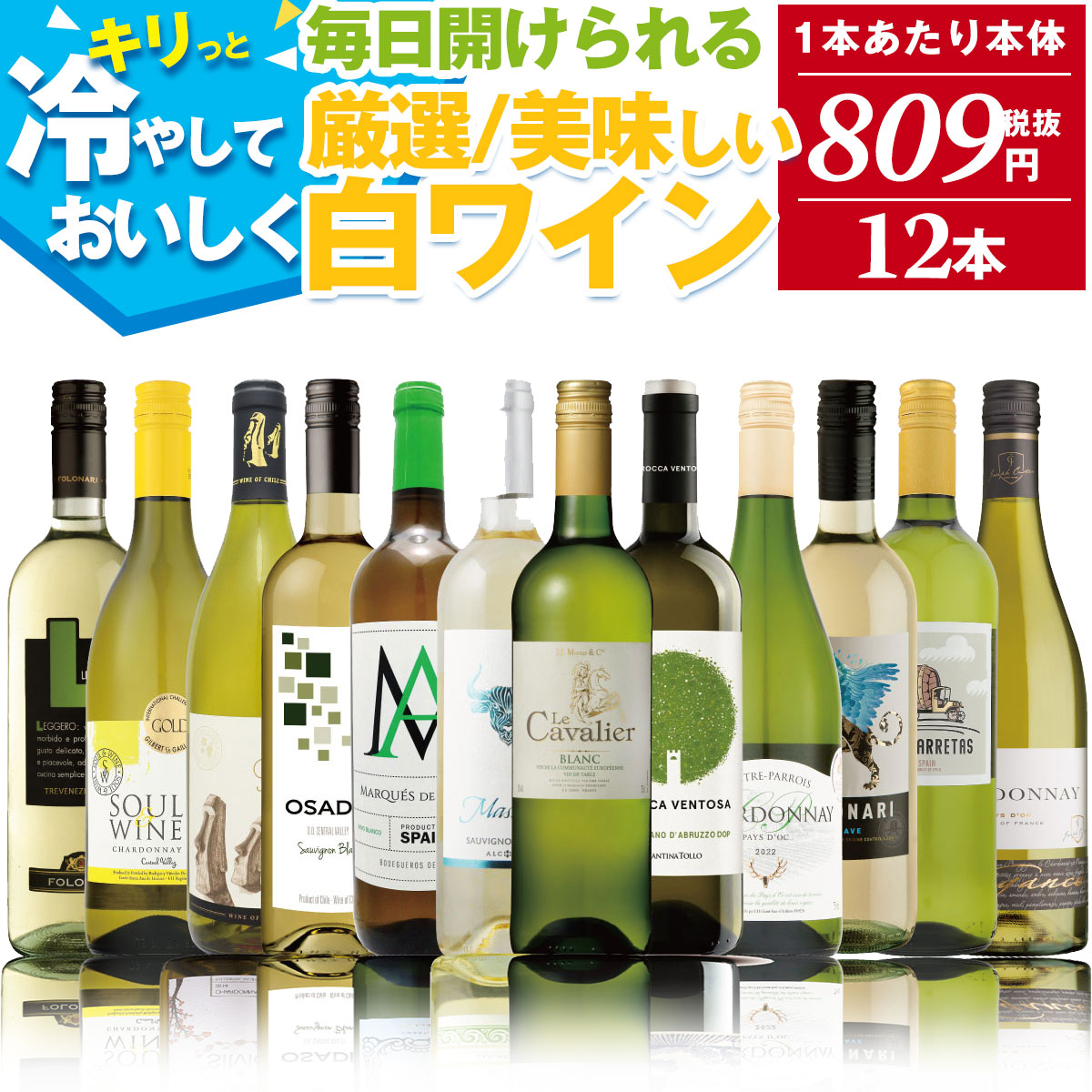 感謝還元 白ワイン 辛口 飲み比べ 12本 セット | 送料無料 【1本あたり本体833円（税抜）】世界の白ワインセット 厳選そしてお手頃 白ワイン 12本セット 辛口 フルーティな味わいに酸味のバランスが良い！食事に合わせて世界の銘醸地飲み比べ 白 ワインセット お歳暮 お祝いの商品画像
