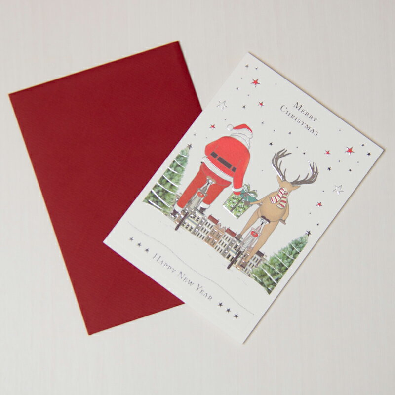 クリスマスカード グリーディングカード 輸入カード オランダ QUIRE クワイヤー 定型サイズ　封筒付き　箔押し　エンボス加工 サンタ トナカイ