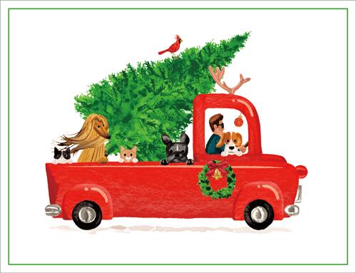 カスパリ 輸入クリスマスカード おしゃれ 北欧 好きにも アメリカ 素敵 可愛い 高品質 シーズングリーティング スイスプリント　クリスマス　ピックアップトラック