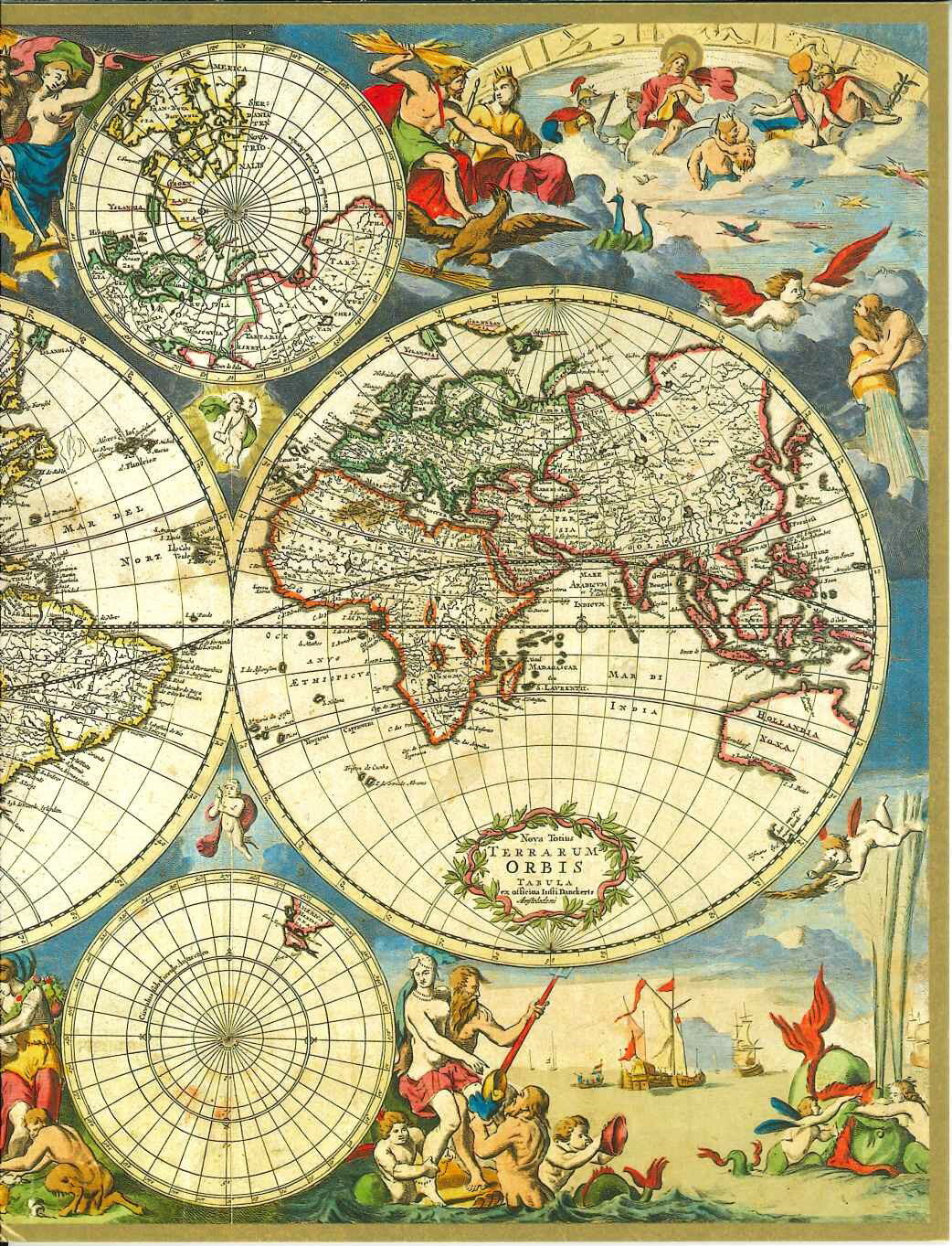 カスパリ 輸入クリスマスカード おしゃれ 北欧 好きにも アメリカ 素敵 可愛い 高品質 シーズングリーティング スイスプリント 1680年　世界古地図　アメリカ　ハンティントンライブラリー　定形外