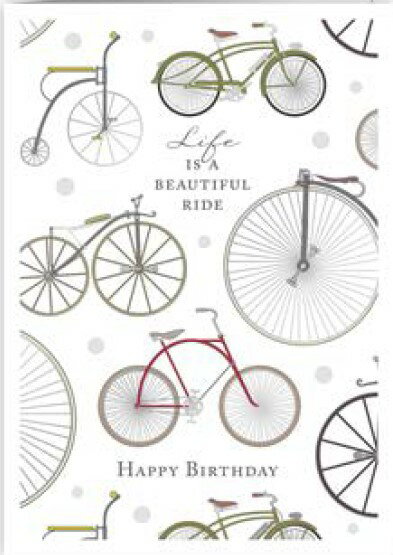 【バースデーカード　グリーティングカード　輸入カード　誕生日】オランダ QUIRE（クワイヤー）定型サイズ　封筒付き　箔押し　エンボス加工　Mac Classic　Happy　Birthday 自転車