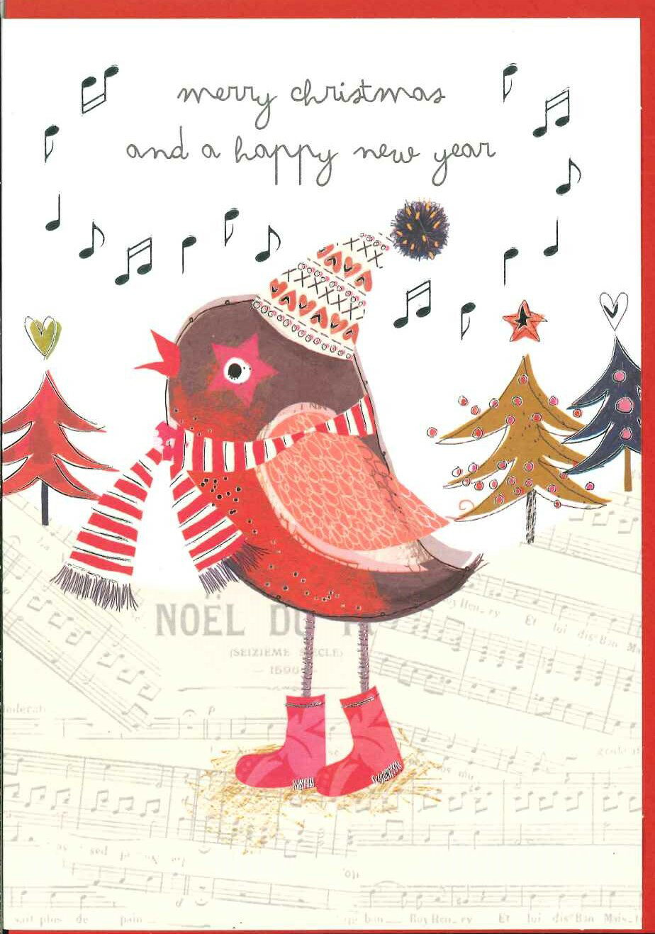 クリスマスカード グリーディングカード 輸入カード オランダ QUIRE クワイヤー 定型サイズ　封筒付き　箔押し　 クリスマス　シンギングバード　歌う鳥
