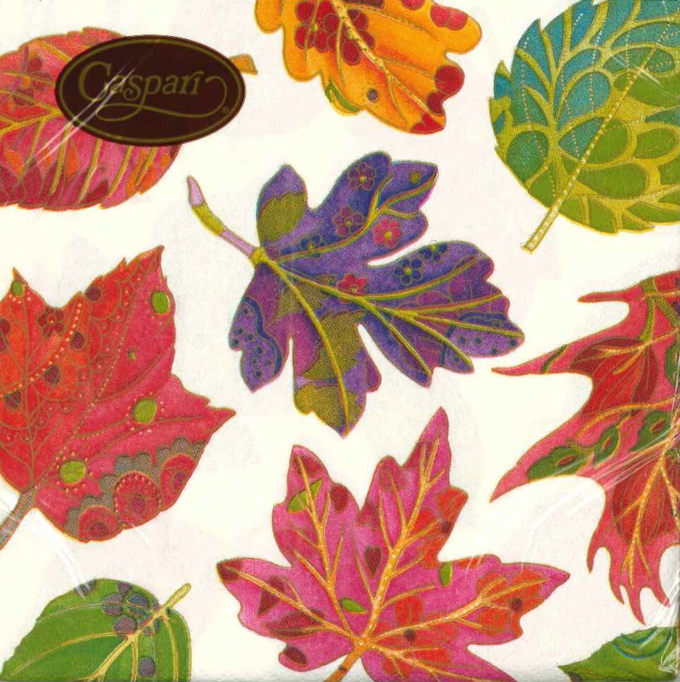 Caspari カスパリ ペーパーナプキン ランチサイズ 33x33cm 20枚入 デコパージュ おしゃれ テーブルコーディネート 紙ナプキン ドイツ 可愛い お茶会 パーティー 高品質 ラッピング 倉庫掘出し物 オータム ウィンター 秋冬 クリスマス 葉っぱ Jewelwd Autumn Ivory