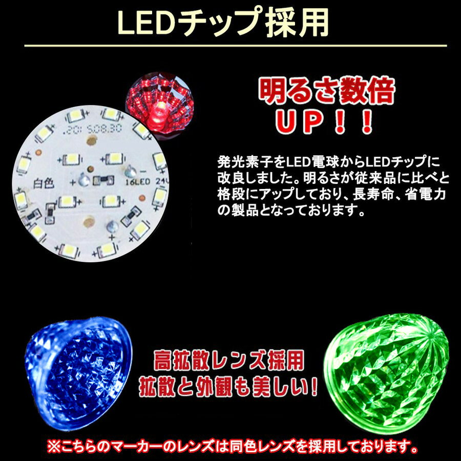 マーカーランプ led サイドマーカー 10個セット smd 12V 24V ダイヤモンドカットレンズ トラック レッド ホワイト アンバー ブルー レインボー グリーン イエロー