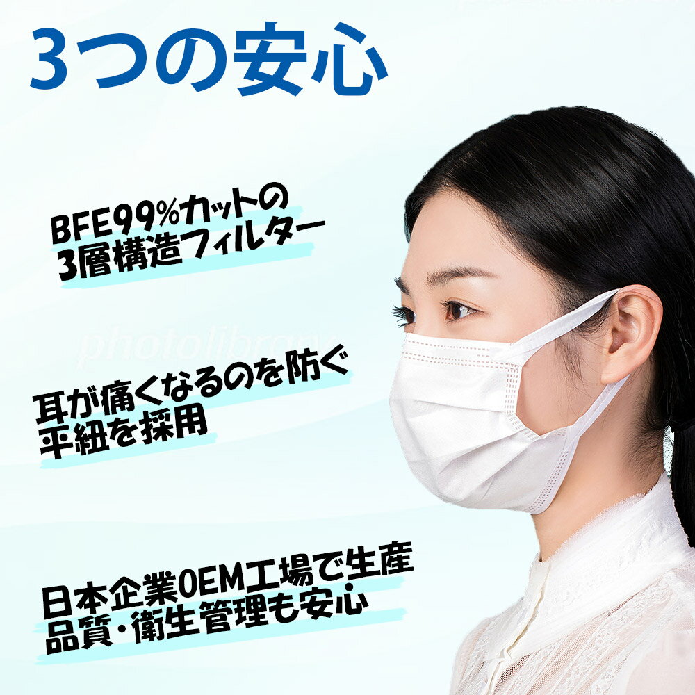 【あす楽】マスク 平紐 在庫あり 50枚入り 白 2パック分 100枚 平ひも 小さめ 国内発送 快適