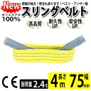 【全品ポイント5倍 マラソン期間限定】スリングベルト スリング 幅75mm 4m 使用荷重2400kg 高品質 ナイロンスリング ベルトスリング 繊維ベルト 吊ベルト 運搬ベルト 運搬スリング 吊具 長さ4m 警告線 吊りベルト 玉掛け クレーン 荷締・牽引器具 吊り上げ アイリング 2