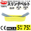 スリングベルト 75mm 5m 使用荷重2400kg 高品質 ナイロンスリング ベルトスリング 繊維ベルト 吊ベルト 長さ5m 運搬ベルト 運搬スリング 吊具 長さ5m 警告線 吊りベルト 玉掛け クレーン 荷締・牽引器具 吊り上げ アイリング 2