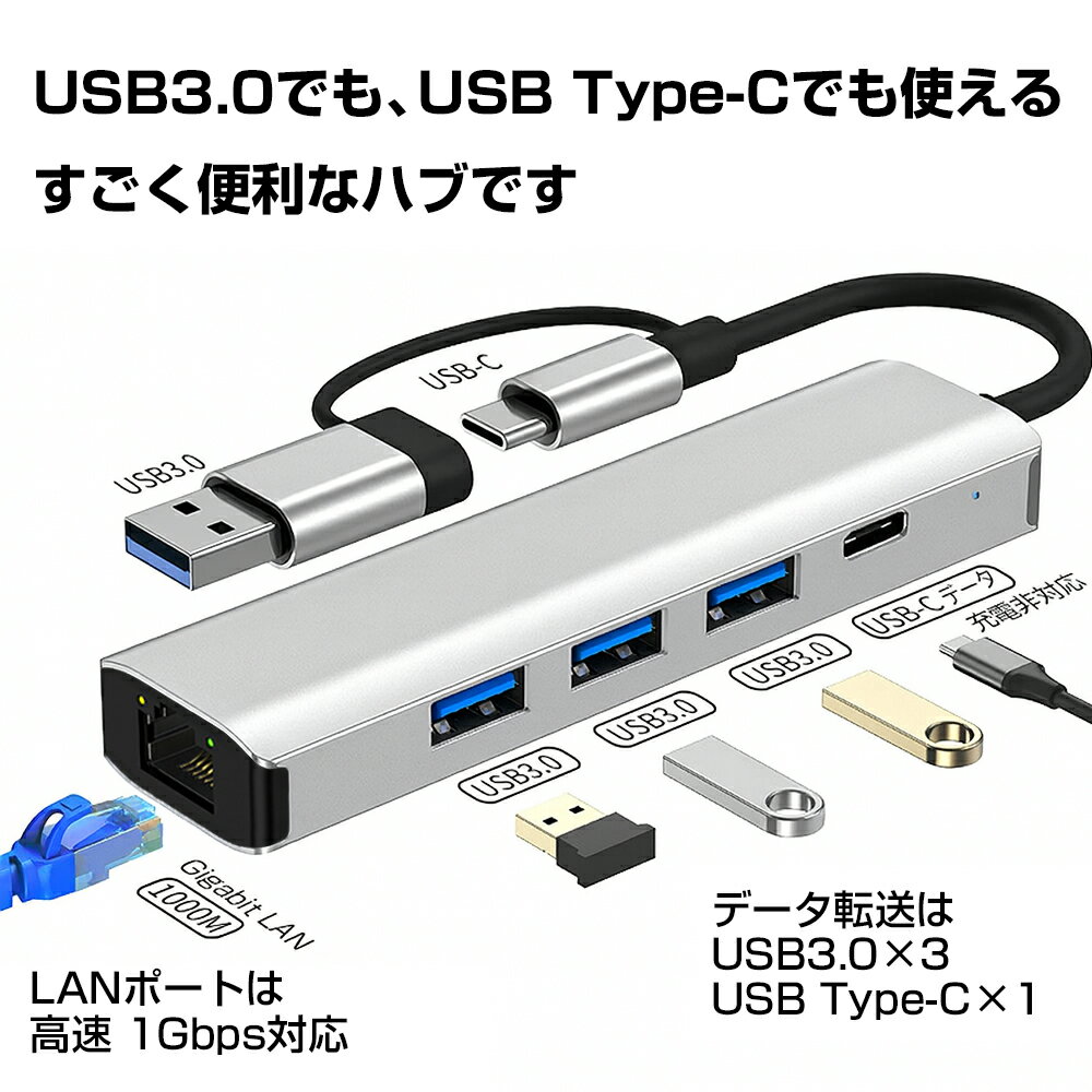 BestClick! USB ������C �ϥ� ξ�� 5-IN-2 [ Gigabit LAN + USB3.0 ��3+ USB-C DATA ] Type-C usb-a �Ѵ������֥� �����ץ� thunderbolt3-4 ��������ܥ�� Apple MacBook Mac Book Pro iMac iPad pro air mini Galaxy iPhone15 Pro |L |pre