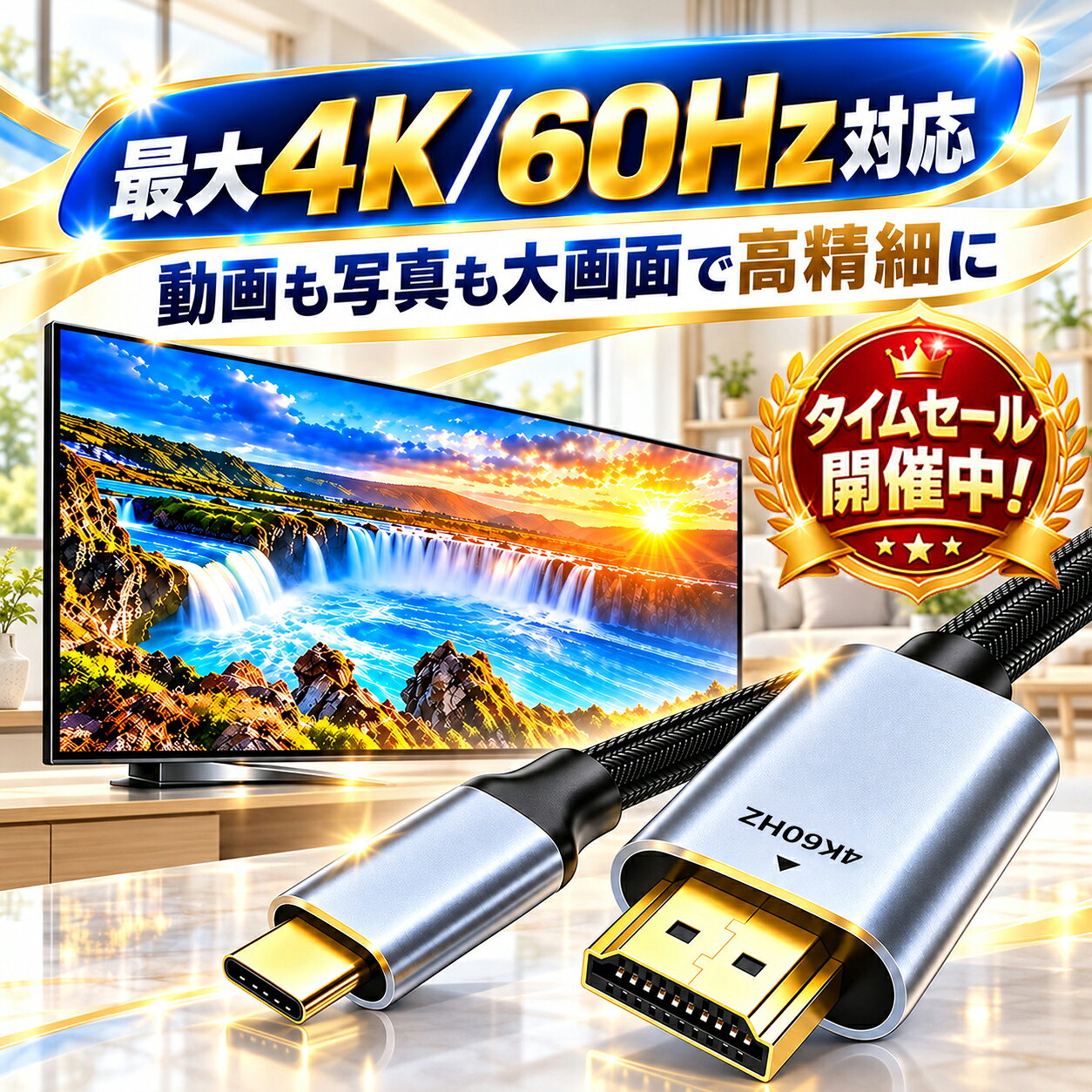 タイプC HDMI 変換ケーブル 1m/2m/3m 1年保証 カーナビ USB Type-C 変換 アダプター コード…