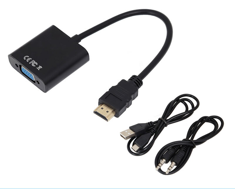 HDMI to VGA ( D-Sub 15ピン ) 変換 アダプタ （黒 ／ ブラック ）音声対応、Macでも使える補助電源入力付 ※※PC側のVGAからモニター側のHDMIへの変換には非対応です |L