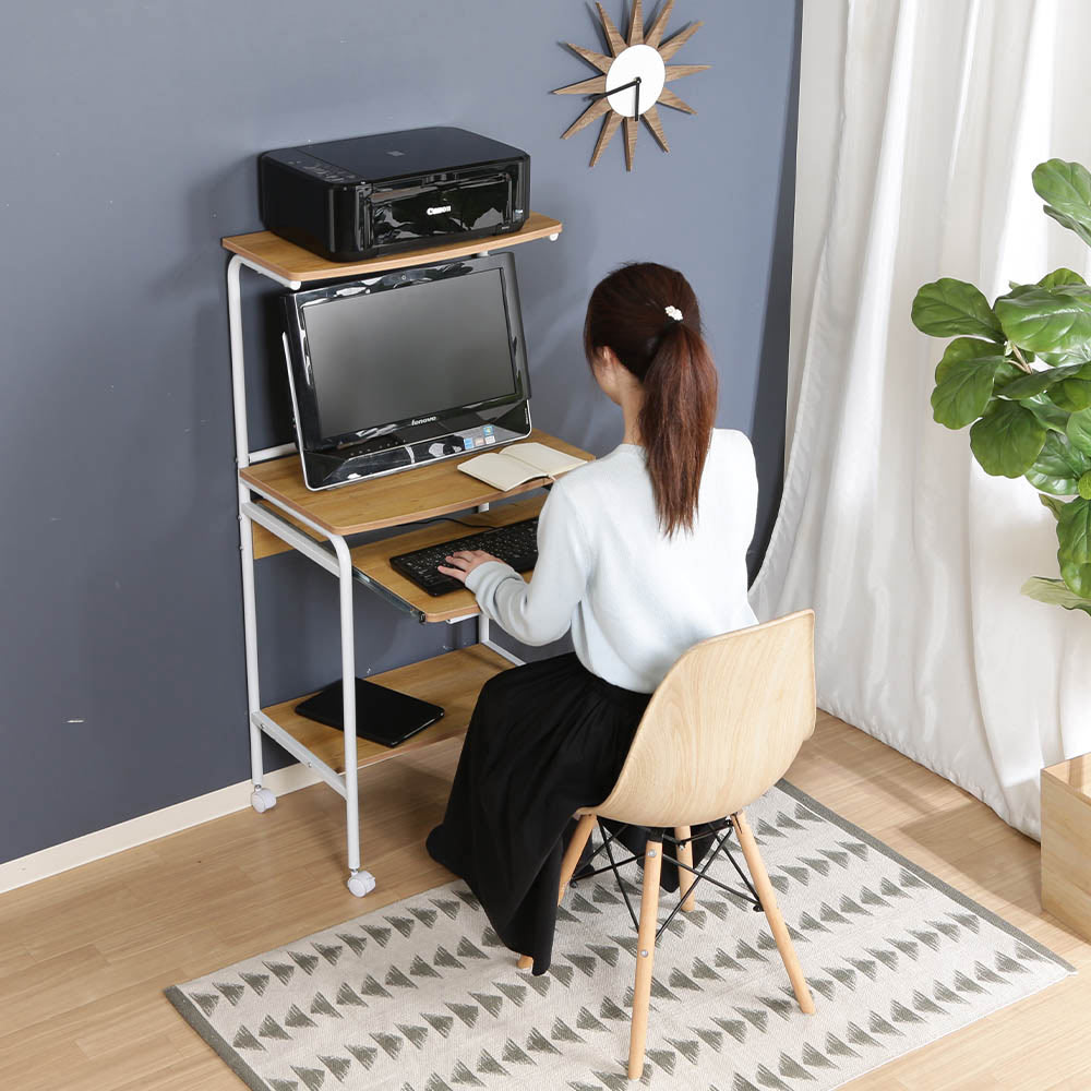 不二貿易 シンプル PC デスク キャスター付き 60×48×122cm 組立品 フィット | パソコンデスク シンプルデスク キャスター 付 移動可能 縦長 プリンター 置き場 組み立て マウストレー 使え替え 可能 収納付き 作業机 コンパクト 家具 キャスター パソコンデスク [3]
