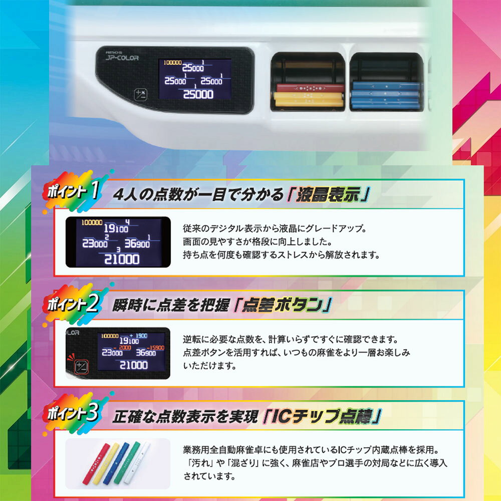 家庭用全自動麻雀卓 AMOS JP-EX COLOR 折り畳み脚タイプ 組立品 | 家庭用 全自動 ...