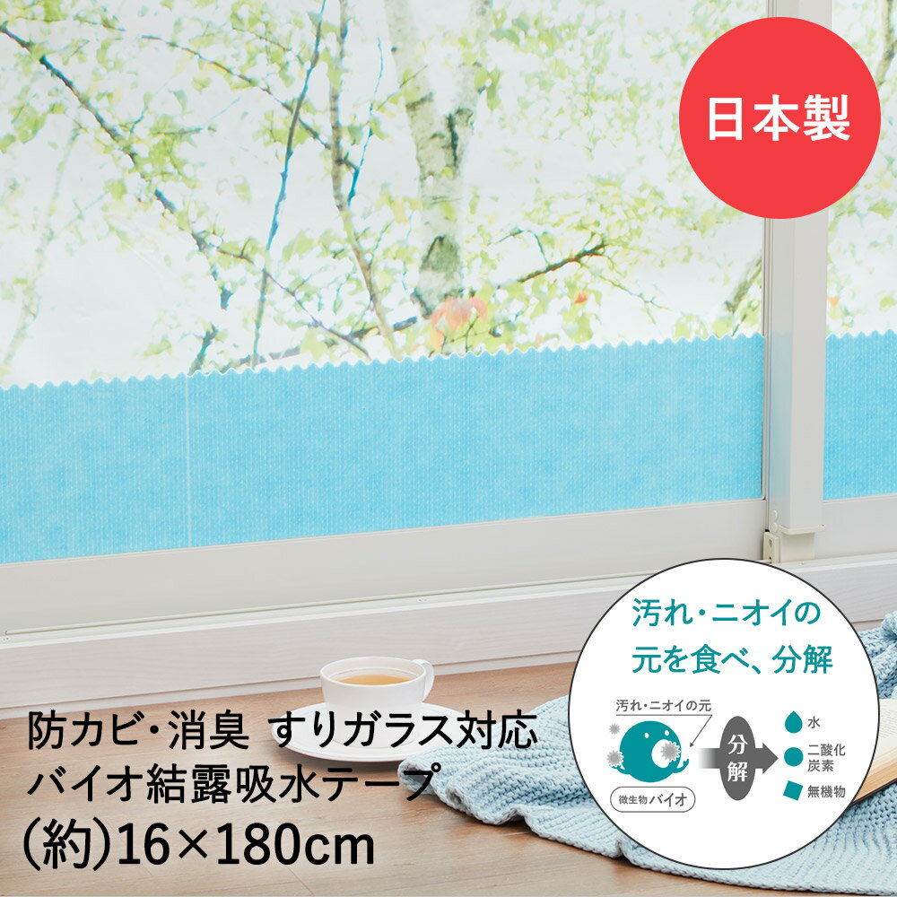 バイオ 結露吸水テープ すりガラス対応 ニット 16×180cm アール 日本製 | 結露吸水 吸水テープ 窓 窓ガラス 結露 結露対策 結露防止シート 防カビ 結露取り 吸収シート 簡単 窓に貼る 吸水 消臭 カビ すりガ