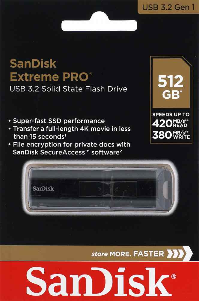 USBメモリ USB 512GB USB3.2 Gen1(USB3.0) SanDisk サンディスク Extreme Pro R:420MB/s W:380MB/s スライド式 アルミ筐体 海外リテール SDCZ880-512G-G46 ◆メ