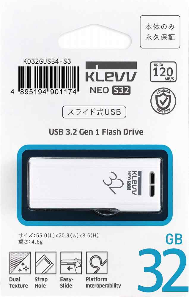 ◆○在庫限り終了！USB3.2/GEN1◆KLEVV K032GUSB4-S3