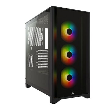 ◆E-ATX対応/強化ガラスフロントパネル採用、ARGBファン付属モデル【CORSAIR】4000X RGB TG BLK (CC-9011204-WW)