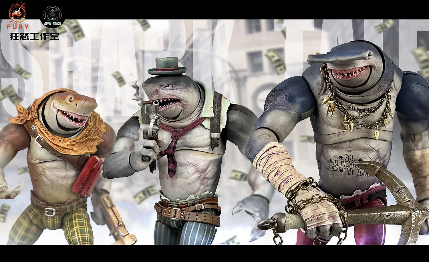 Fury Toys 深淵パワー シリーズ サメ人 8インチ アクション フィギュア 　ホホジロザメ トラザメ シュモクザメ　プラモデル　可動