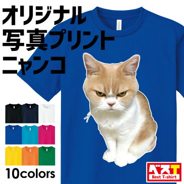 送料無料！高品質 オリジナルTシャツ 愛猫の写真を送るだけ 名入れ オーダーメイド おしゃれ おもしろ 面白 ギフト プレゼント ポリ100％ ドライTシャツ 4.4oz 男性 女性 男女兼用 150 160 S M L LL 【メール便対応】