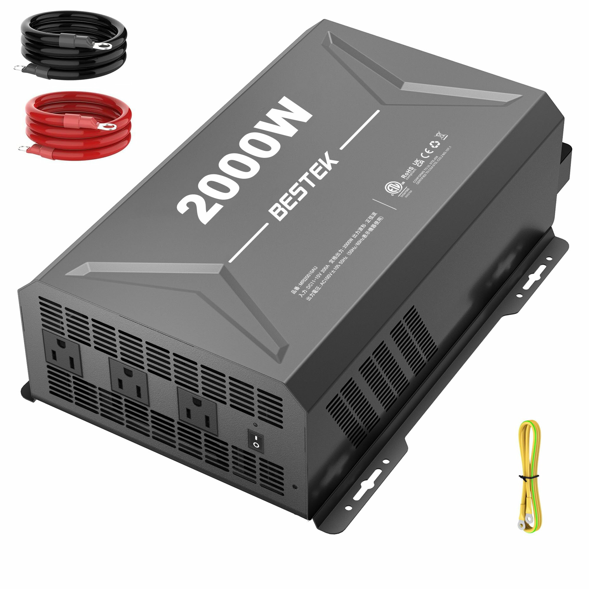 BESTEK 修正正弦波 インバーター 12V 定格2000W 瞬間最大 2300W パワーインバーター DC12V AC100V変換 ACコンセントX3 シガーソケット 6つ安全保護機能付き キャンプや災害時に最適 コンバーター MRI20010AU