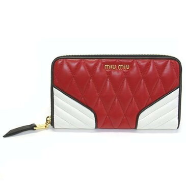 『ポイント5倍還元』ミュウミュウ MIUMIU 【アウトレット】5M0506 ナッパレザー ラウンドファスナー長財布 ROSSO + BIANCO【送料無料】 【コンビニ受取】 【ロッカー受取】 【国際配送】