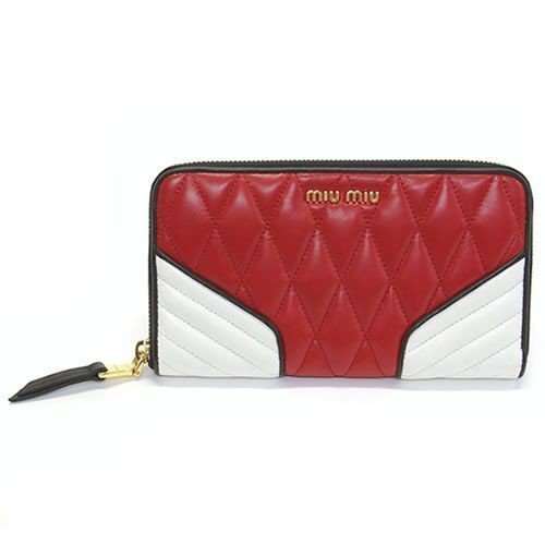 ★ポイント5倍★ミュウミュウ MIUMIU 【アウトレット】5M0506 ナッパレザー ラウンドファスナー長財布 ROSSO + BIANCO【送料無料】 【コンビニ受取】 【海外配送】 【国際配送】