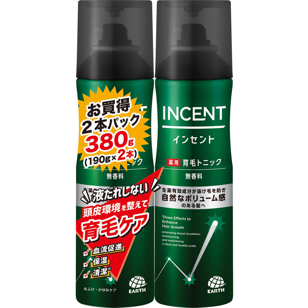 商品情報 ■特徴 生薬有効成分が抜け毛を防ぎ自然なボリューム感のある髪へ 2つの生薬エキスが血流促進、抜け毛予防＆育毛 血流促進、頭皮保湿、清潔※の3つの作用 ※ふけ・かゆみをケア ■液だれせず、生え際や気になる部分にとどまって効く、爽快直噴ジェットタイプ ■ヒアルロン酸・ニンジンエキス・ボタンピエキス配合（保湿成分） ■殺菌作用でふけ・かゆみを防ぐ ■無香料・無着色・ノンパラベン・ノンシリコン ■効能・効果 育毛、薄毛、脱毛の予防、毛生促進、発毛促進、ふけ、養毛、かゆみ ■表示成分 ＜有効成分＞ ショウキョウエキス、センブリエキス、シメン-5-オール ＜その他の成分＞ 精製水、DME、無水エタノール、加水分解ヒアルロン酸、ニンジンエキス、牡丹エキス、メントール、エタノール、BG、TEA、エデト酸塩、粘度調整剤 【広告文責】 会社名：株式会社ウィーズ TEL：0494-25-2211 区分：日本製・日用品 メーカー：アース製薬株式会社