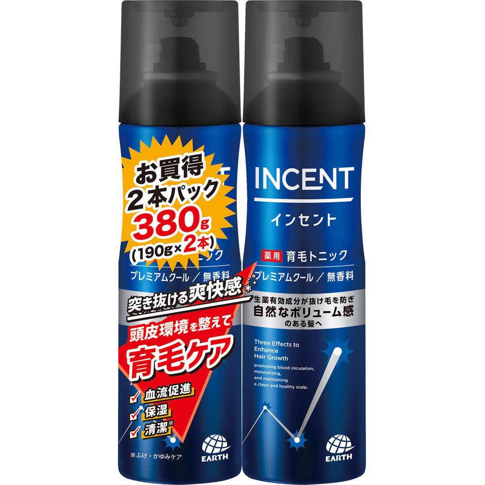 商品情報 ■特徴 生薬有効成分が抜け毛を防ぎ自然なボリューム感のある髪へ 2つの生薬エキスが血流促進、抜け毛予防＆育毛 血流促進、頭皮保湿、清潔※の3つの作用 ※ふけ・かゆみをケア ■液だれしにくく、気になる部分にじわっと浸透する、爽快広角ジェットタイプ ■ヒアルロン酸・ニンジンエキス・ボタンピエキス配合（保湿成分） ■プレミアム清涼成分（天然ミント、持続型清涼成分）配合 ■メントールの作用でかゆみを防ぐ ■無香料・無着色・ノンパラベン・ノンシリコン ■効能・効果 育毛、薄毛、脱毛の予防、毛生促進、発毛促進、ふけ、養毛、かゆみ ■表示成分 ＜有効成分＞ ショウキョウエキス、センブリエキス、メントール ＜その他の成分＞ DME、精製水、無水エタノール、加水分解ヒアルロン酸、スペアミント油、メンチルグリセリルエーテル、ニンジンエキス、牡丹エキス、エタノール、BG 【広告文責】 会社名：株式会社ウィーズ TEL：0494-25-2211 区分：日本製・日用品 メーカー：アース製薬株式会社