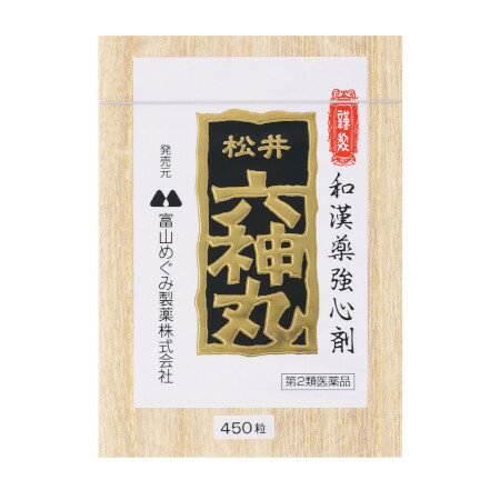 商品説明■　特徴強心薬 「松井六神丸」は、主成分であるジャコウ、センソ、ゴオウ等を配合した丸剤です。どうき、息切れ、気付けの常備薬として適しています。■　効能・効果動悸、息切れ、気付け■　内容成分・成分量4粒（大人1日量）中 成分・・・分量 センソ・・・3mg ゴオウ（牛黄）・・・2mg 真珠・・・2mg ジンコウ（沈香）・・・4mg ジャコウ（麝香）・・・1mg ユウタン（熊胆）・・・1mg ロクジョウ（鹿茸）末・・・3mg ニンジン（人参）末・・・3mg 添加物としてアルファー化デンプン、クロスCMC-Na、薬用炭、デヒドロ酢酸Na、サリチル酸、d-ボルネオール、コメ、セラックを含有する■　用法・用量/使用方法＜用法・用量＞ 年齢・・・1回量 15才以上（大人）・・・2粒 15才未満・・・服用しない 1日2回白湯又は水にて服用してください■　使用上の注意●してはいけないこと （守らないと現在の症状が悪化したり、副作用が起こりやすくなります） 本剤を服用している間は、次の医薬品を服用しないでください 　　他の強心剤 ●相談すること 1．次の人は服用前に医師、薬剤師又は登録販売者に相談してください 　（1）医師の治療を受けている人。 　（2）妊婦又は妊娠していると思われる人。 2.服用後、次の症状があらわれた場合は副作用の可能性があるので、直ちに服用を中止し、この説明文書を持って医師、薬剤師又は登録販売者に相談してください ［関係部位：症状］ 消化器：吐き気・嘔吐 3．5-6日間服用しても症状がよくならない場合は服用を中止し、この説明文書を持って医師、薬剤師又は登録販売者に相談してください■　保管及び取扱い上の注意（1）直射日光の当たらない湿気の少ない涼しい所に密栓して保管してください。 （2）小児の手の届かない所に保管してください。 （3）他の容器に入れ替えないでください（誤用の原因になったり品質が変わりることがあります。） ■　お問い合わせ先/製造販売元お問い合わせ先 会社名：テイカ製薬株式会社 問い合わせ先：お客様相談係 電話：076-431-8863［テイカ製薬（株）］ 受付時間：9時から17時まで（土、日、祝日を除く） 製造販売元 テイカ製薬（株） 住所：富山市荒川一丁目3番27号■　医薬品の使用期限使用期限120日以上の商品を販売しております ■　【広告文責】 会社名：株式会社イチワタ ドラッグイチワタ皆野バイパス店　ベストHBI TEL：0494-26-5213 区分：日本製・第二類医薬品 メーカー：テイカ製薬(株)[医薬品・医薬部外品][どうき・息切れ][第2類医薬品][JAN: 4987360200836]